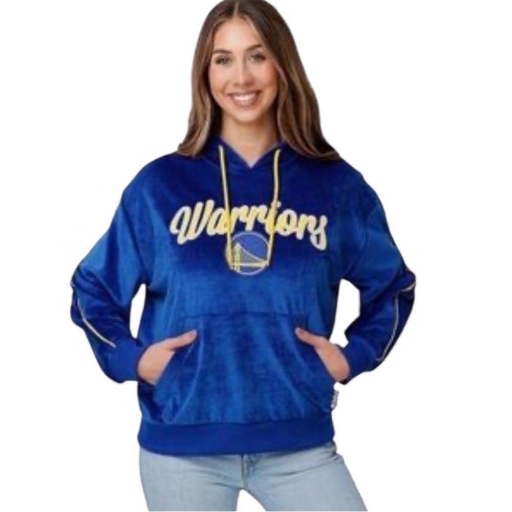 Gold State Warriors Velour Hooded Sweatshirt NEW Small Medium Women’s Blue